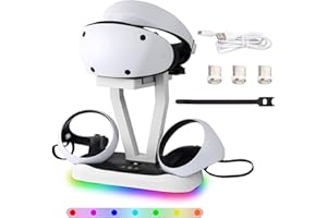 NANANINO PSVR2 Controller Charging Station with RGB Light, Dual Fast Charger Dock with LED Indicator, Headset Display Stand and Controller Mount, Magnetic Connector, USB to Type-C Cable