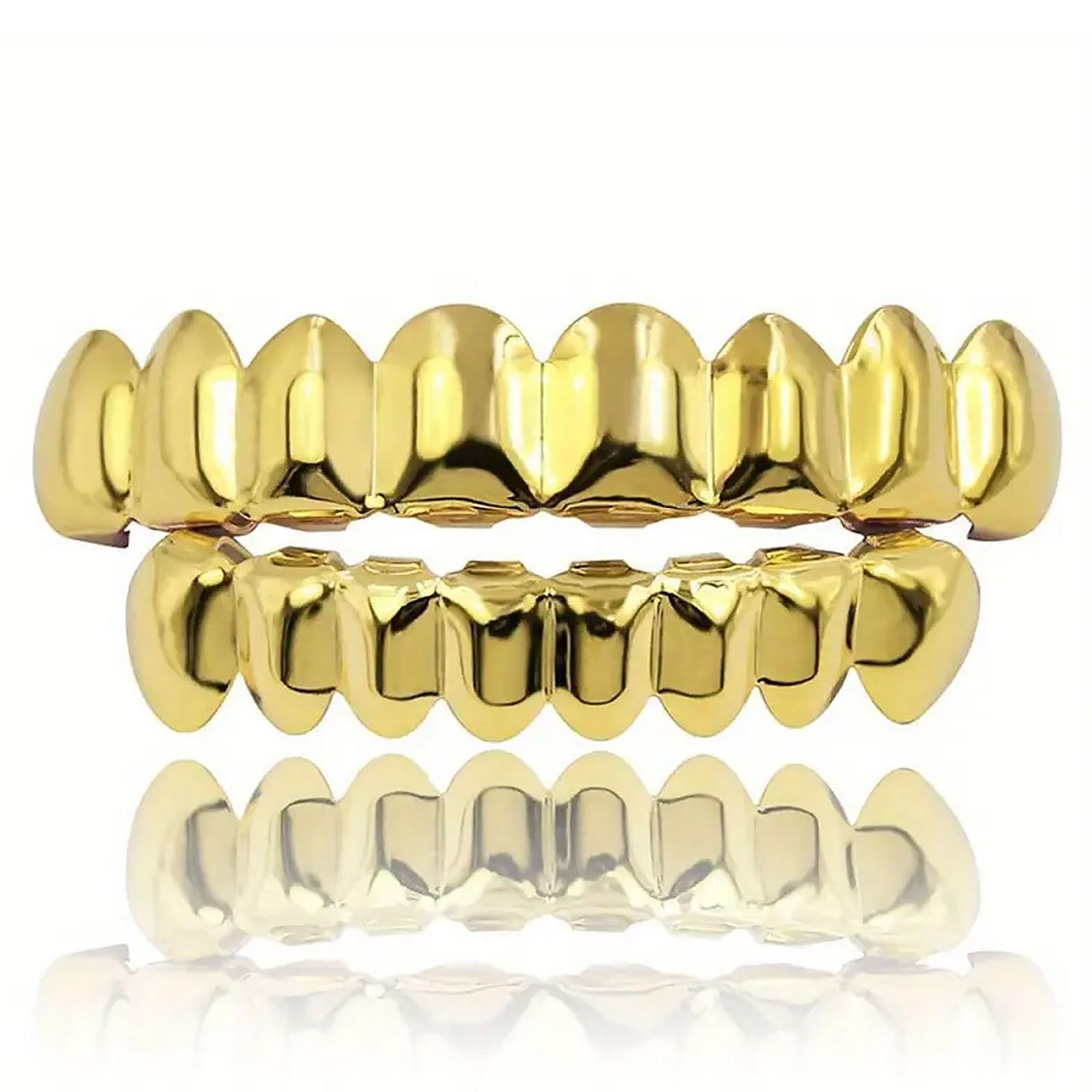 yufana Hip-Hop Mouth Fence for Men and Women, 18k Gold Plated Braces 8 Teeth, Tooth Fence for Top And Bottom, Shiny Gold Color for Clown Rapper, Halloween Role-Playing Party Gift (Golden) — image 1