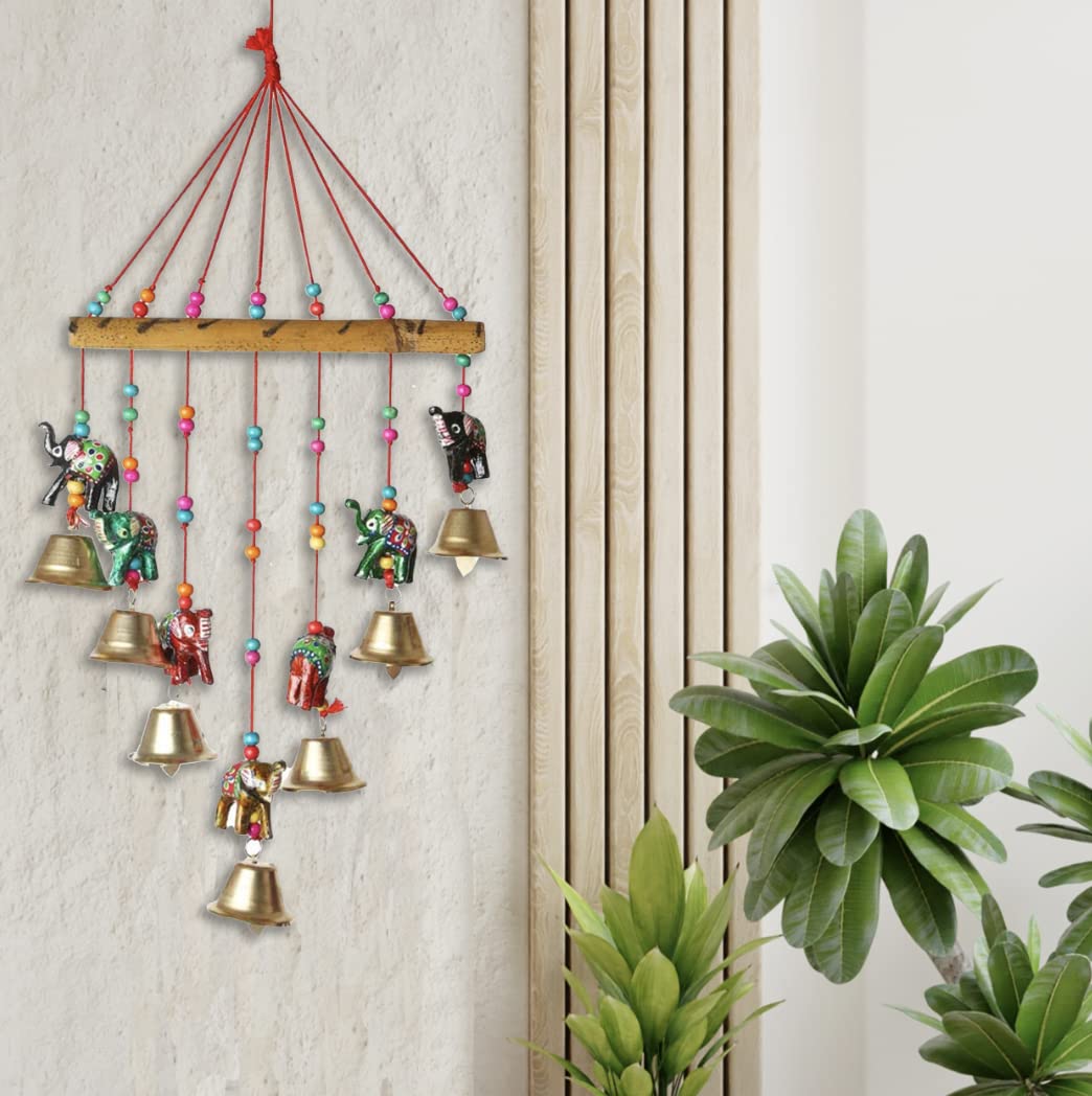 Photo 1 of Colorful Elephant Windchaims Windchimes Jhoomar Hanging for Home Door, Wall, Temple, Bedroom, Decorative Accessories for Party, Christmas Decor, Wedding, Christmas Festivities Gift Size:- 20 Inch