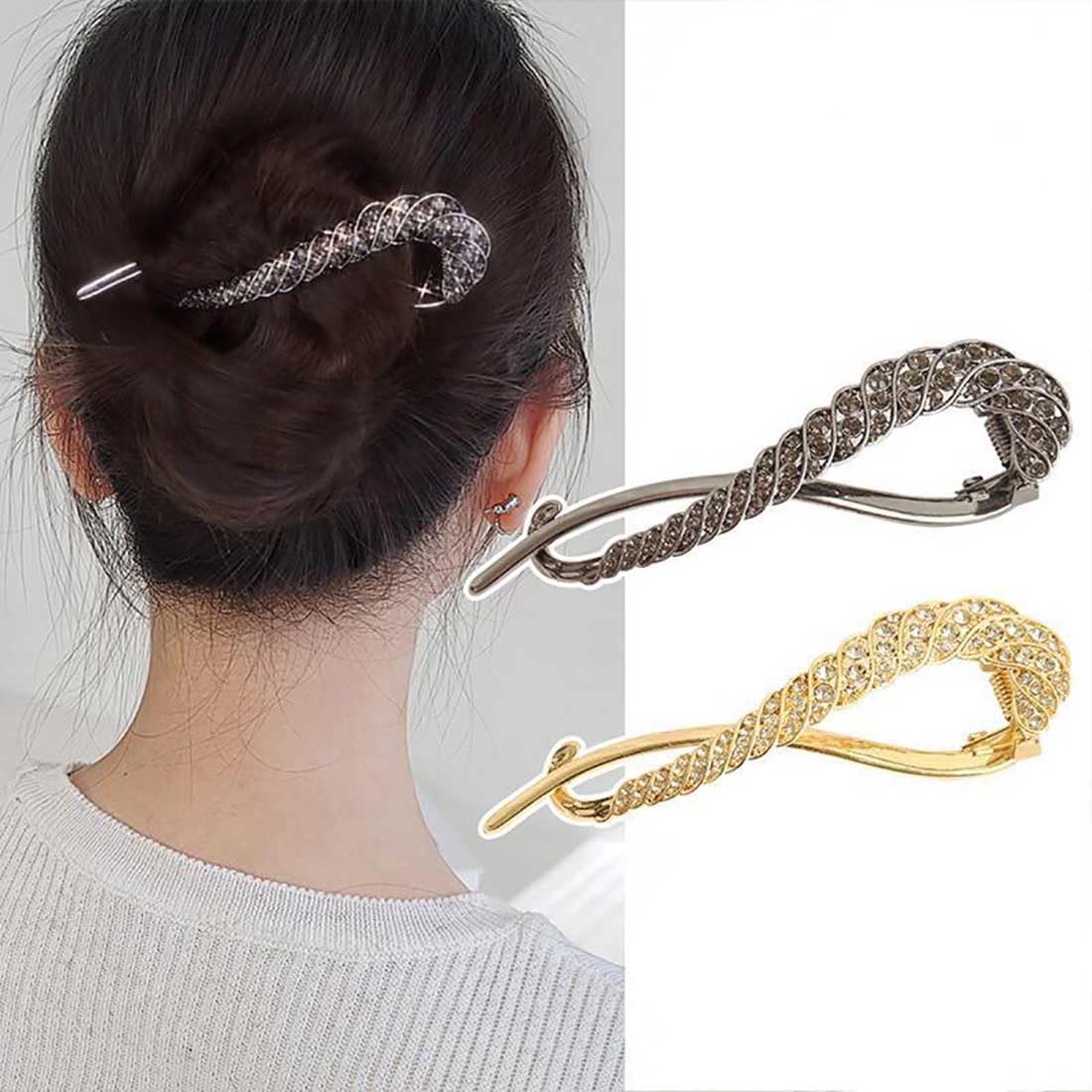 Prosy 2PCS Zircon Twist Hair Clips Gold Black Korean Hairpiece Clips Hair Barrette Crystal Decorative Hair Accessories for Women and Girls