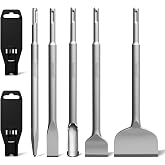 SDS Plus Chisel Set, 5Pcs Tile Removal &amp; Concrete Hammer Drill Bits 40Cr Alloy Steel Scaling Chisel for Demolition, Chipping, Grooving, Removing Thinset, Mortar, Cement, Vinyl