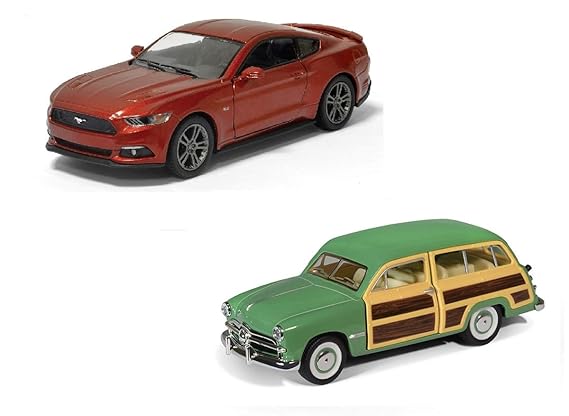 Flying Toyszer Kinsmart 5 Diecast Metal 2015 Ford Mustang and 1949 Ford Woody Wagon Car, Pack of 2, Assorted