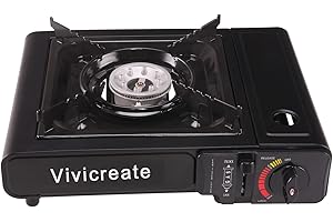 Vivicreate 8500 BTU Portable Butane Gas Stove for Camping Cooking Outdoor, Lightweight Portable Stove Burner with Auto Ignition, Estufa de Gas Portátil para Camping al Aire Libre(Black)