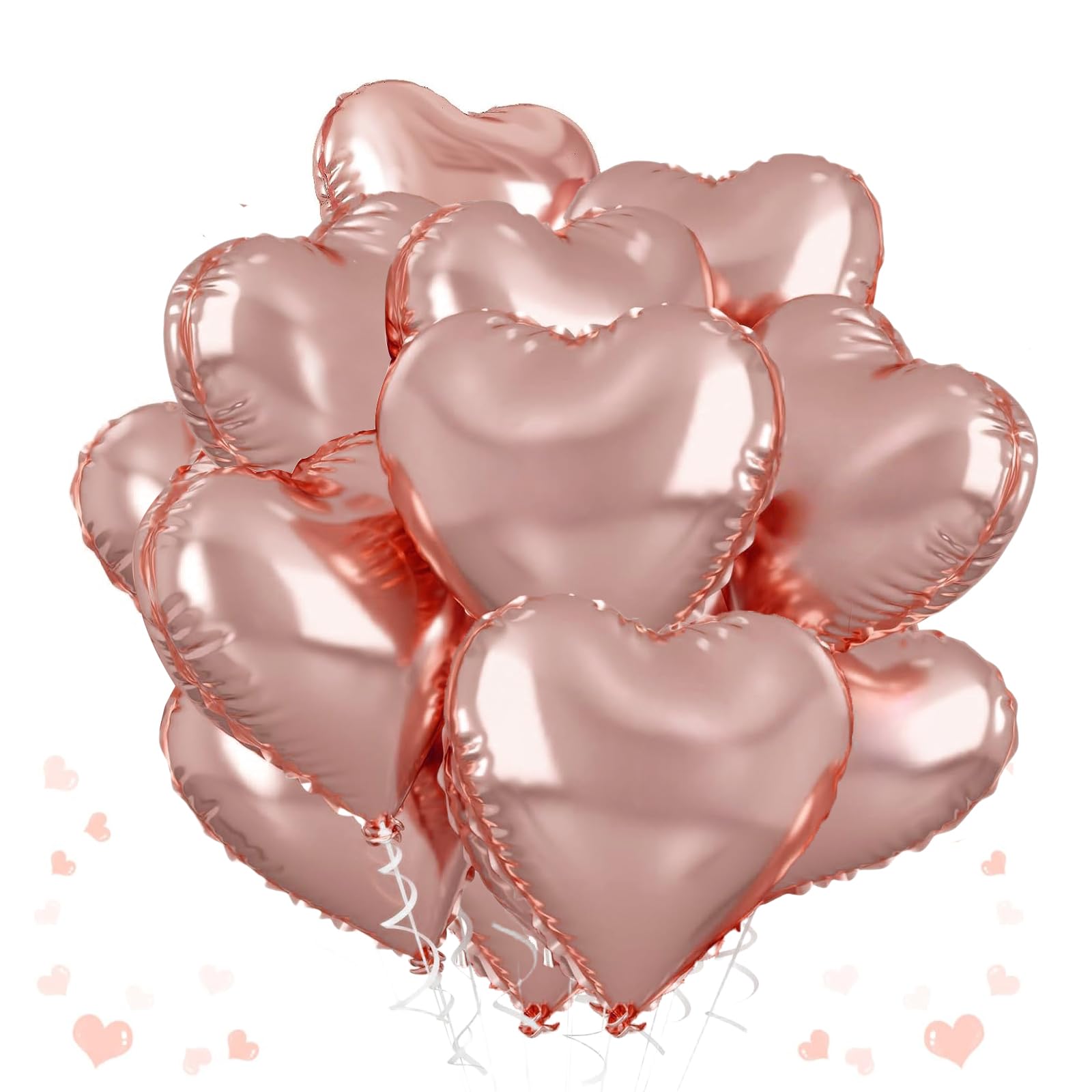 Rose Gold Heart Balloons,18 Inch Rose Gold Heart Shape Balloons,12PCS Foil Heart Balloon Helium for Birthday Party Bridal Engagement Wedding Anniversary Baby Shower Valentines Decor β image 1