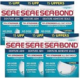 Sea-Bond Secure Denture Adhesive Seals, Original Uppers, Zinc Free, All Day Hold, Mess Free, 15 Count- Pack of 6 ( 90 Total Uppers)