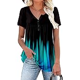 Rainoop Womens Summer Plus Size Tops Blouses Short Sleeve Shirts Lace Pleated Tunic Tops M-4XL