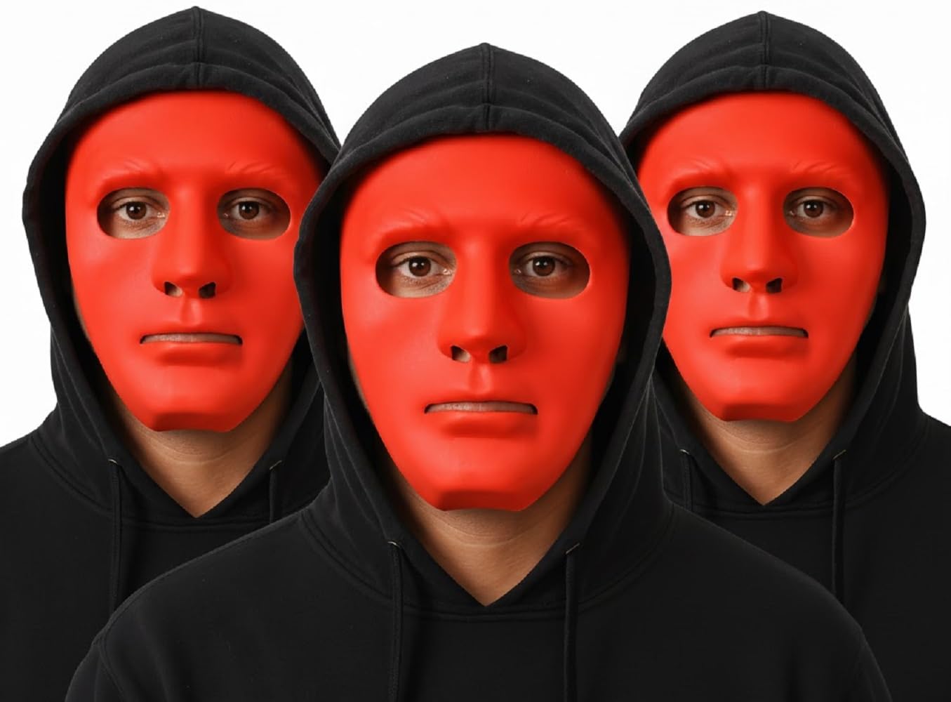 Komonee 3 x Halloween Mask Plain Red Costume Adult Outfit Scary Spooky Horror Party Face Fancy Dress Cosplay For Men Women