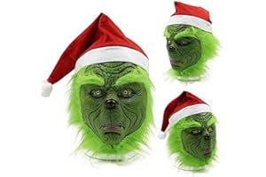 CASAPRE Christmas Green Big Monster Mask Santa Claus Halloween Csoplay Costume Props Xmas Funny Full Face Mask for Party
