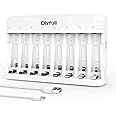 Dlyfull 8 Bay AA AAA Battery Charger with USB-C High-Speed Charging, Independent Slot for 1.2V Ni-MH Ni-CD Rechargeable Batteries, Cable Included