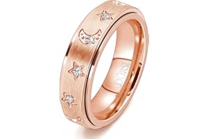 DURSI Moon Star Spinner Ring Fidget Anxiety Worry Rings for Women Girls Stainless Steel Engagement Wedding Promise Band with CZ Diamonds Silver Rose Gold 6mm