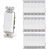 AIDA Matte White Rocker Light Switch - 15 Amp Single Pole, Self-Grounding, With Wall Plate (20 Pack) - View #9