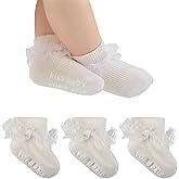 MKYSZLT Baby Girl Ruffle Socks with Grips Turn Cuff Ankle Lace Frilly Dress Socks for Newborn/Infant/Toddler/Little Kids