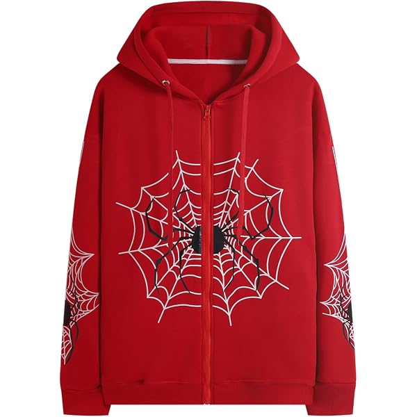 Y2k Spider Web Zip Up Hoodies Cool Graphic Print Oversized