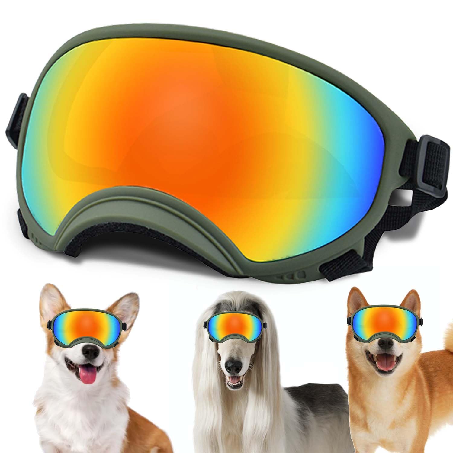 Dog Sunglasses, Dog Goggles with Adjustable Strap, UV Protection, Windproof, Suitable for Small Medium-Dogs, Dogs Eyes Protection