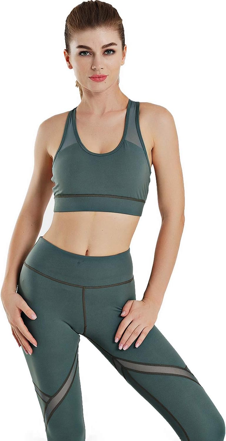 JINSEYUAN Women's Yoga Sports Set High-Rise Skinny Workout 2pcs