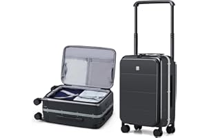 Hanke Top Opening Carry On Luggage, 20 Inch Zipperless Aluminum Frame Wide Handle Luggage, All-PC Hard Shell Trunk Suitcase with Spinner Wheels, TSA Airline Approved (Jet Black, 40L)