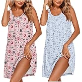 Ekouaer 2 Pack Nightgowns for Women Sleeveless Sleepwear Wide Strap Sleep Shirt Pleated Tank Sleepshirt S-4XL