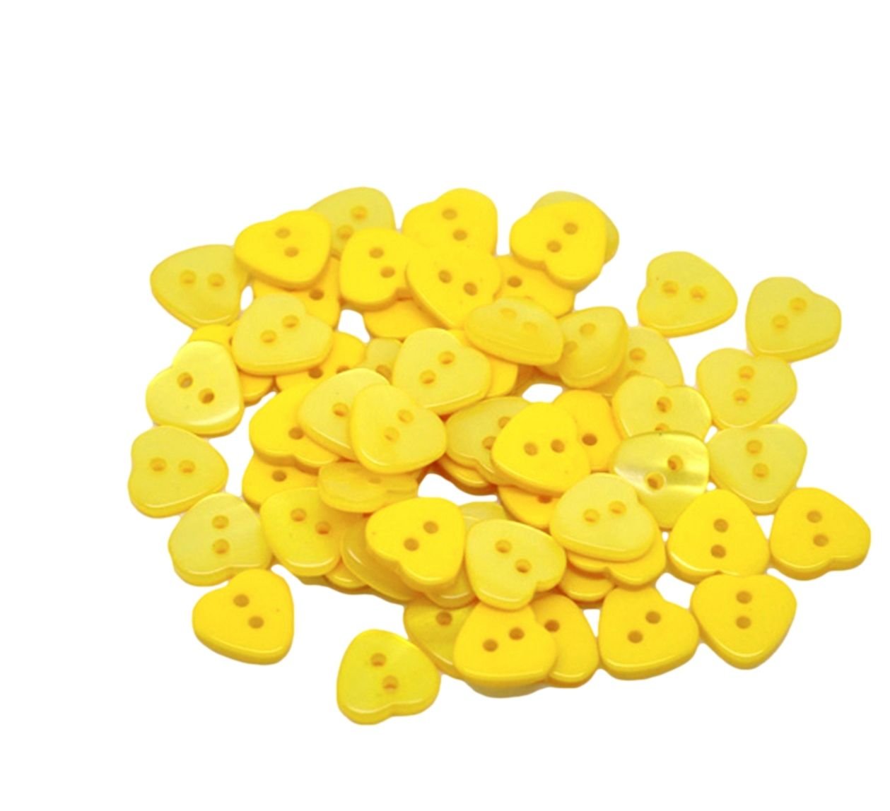 100 Yellow 11mm x 12mm Heart Shape Buttons. for General Arts and Crafts Use