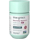 True Grace One Daily Women’s Multivitamin 40+ Fermented Minerals, Organic Adaptogens & Mushrooms Energy, Immune, Bone Support - Non-GMO - Iron, Gluten & Soy Free - 30 Vegan Tablets