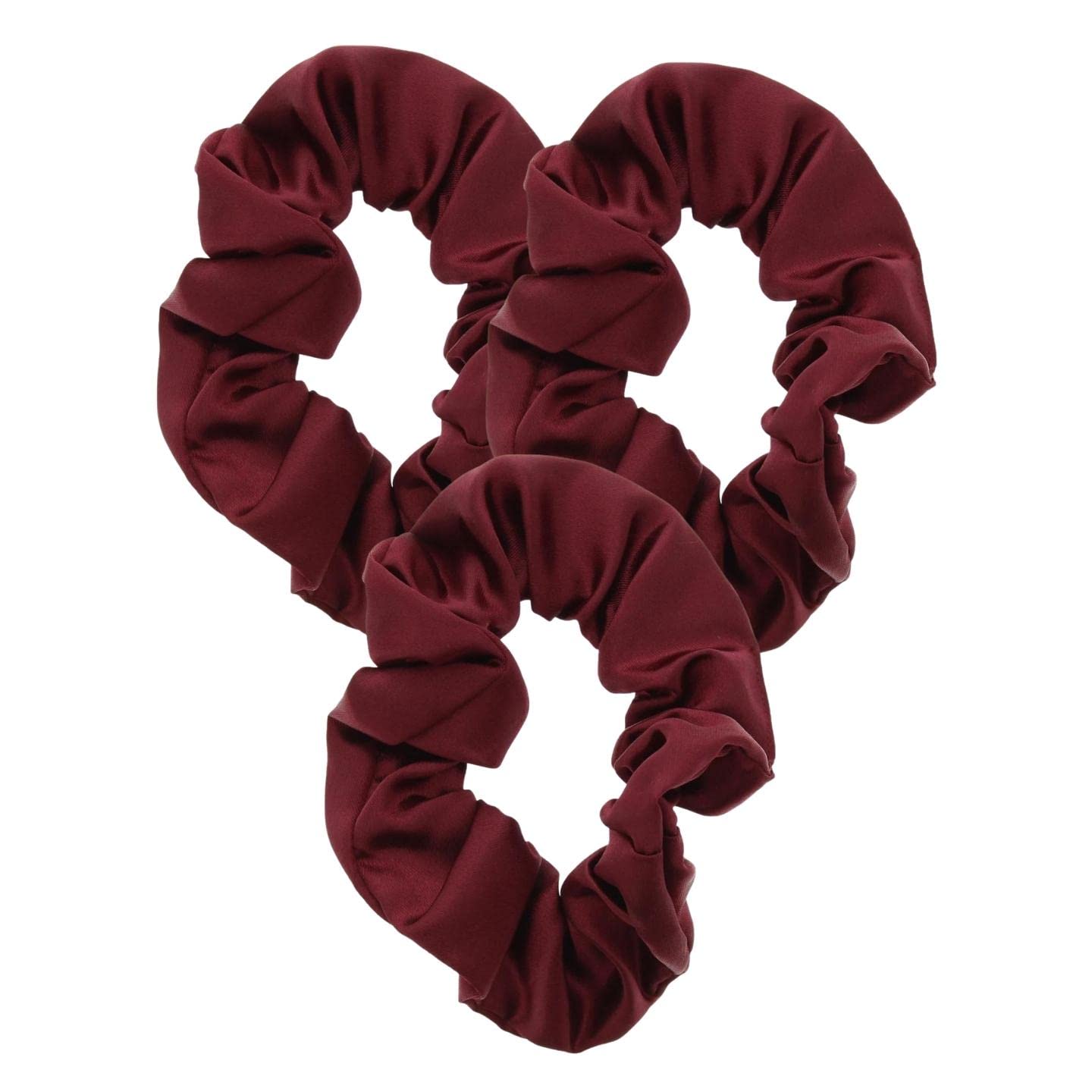 Topkids Accessories 3pc Satin Hair Scrunchies for Women & Girls, Hair Accessories for Women, Hair Bobbles, Hair Ties, Hair Elastics, Ponytail Holders, Hair Styling Accessories (Wine)