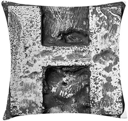 tgyew Letter H Throw Pillow Cushion Cover, Victorian Stylized Capital H Font in Chrome Rock Tones Steel Look Retro Design, Decorative Square Accent Pillow Case, 18 X 18 inches, Black Grey