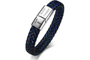 VNOX Blue Braided Leather Medical Symbol Caduceus with Magnetic Clasp Cuff Wristband Bracelet,6-8.3 Inches
