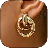 ZENCHEER 14K Gold Knot Link Clip On Earrings for Women, Chunky Statement Drop Dangle Clips Earrings Hypoallergenic for Non Pierced Ears Jewelry Gifts