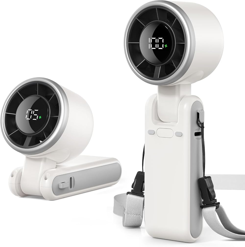 EasyAcc Portable Handheld Turbo Fan 4000mAh USB-C Rechargeable White