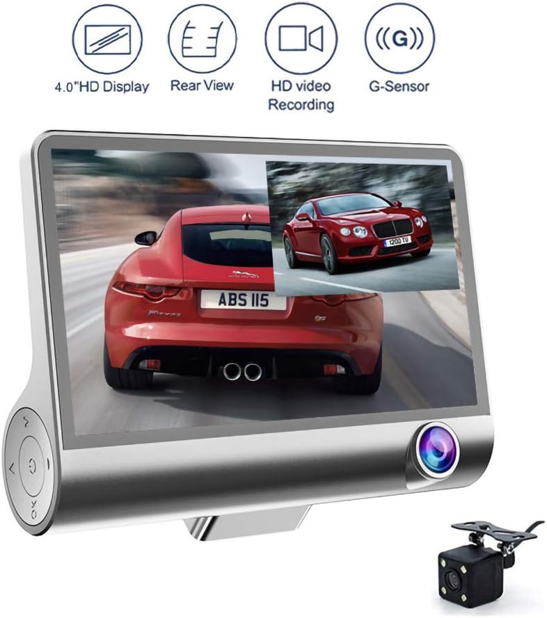 LPWCAWL Dash Cam,4 Inch Screen 3 Lens High Definition Driving Recorder, G-Sensor, Motion Detection, WDR, Loop Recording