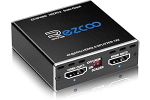 HDMI Splitter 4K 60Hz 1x2 1080P 120Hz Supports HDCP HDR UHD D-olby Vision Atmos Scaler 4K EDID 1080P Dual Monitors HDMI 2.0 S