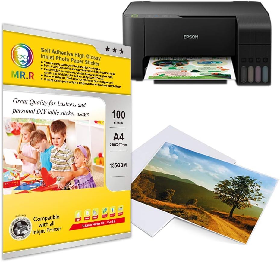 MR.R Inkjet Photo Paper Self-Adhesive Label Sticker Glossy Paper 135gsm A4 100 Sheets per Pack, Black, A4X100 sheets - Image 5