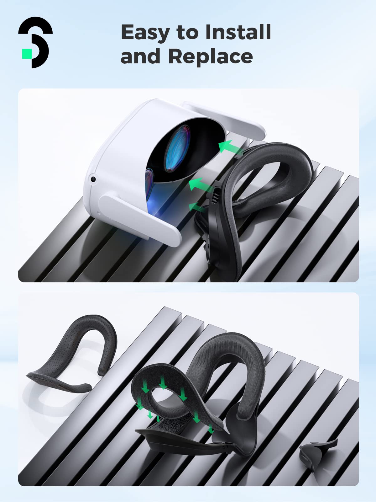 Face Pad Compatible with Oculus Quest 2,SOOMFON Face Interface Compatible with Oculus/Meta Quest 2,Face Cushion with 2 Replacement Pads Soft Face Pads Anti-light Nose Pads (L/S) Nose Guard Accessories