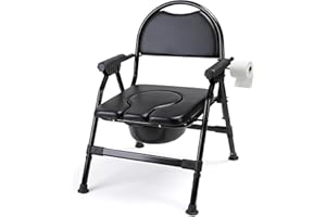 OPAFOBEF 4-in-1 Folding Bedside Commode Chair, Adjustable Height Raised Toilet Seat with Arms and Back Support, 158 kg Weight