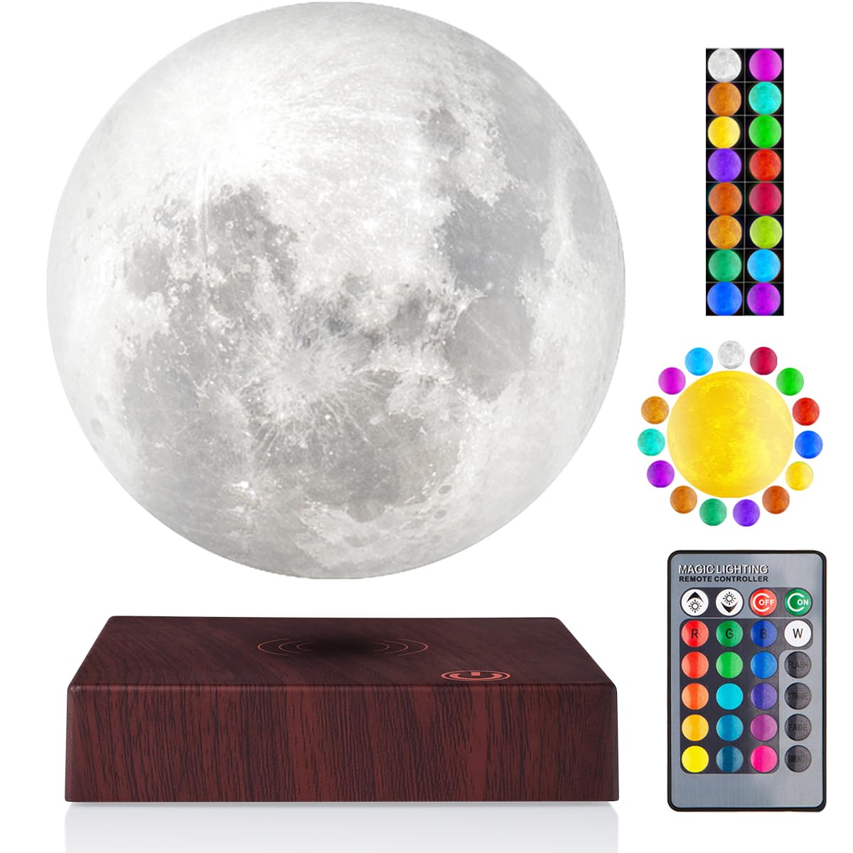 VGAzer Levitating Moon Lamp 5.9 Inch 16 Colors Moon Lamp 3D Moon Light with Remote Control for Birthday for Baby, Children, Girls, Boys (Square Base)
