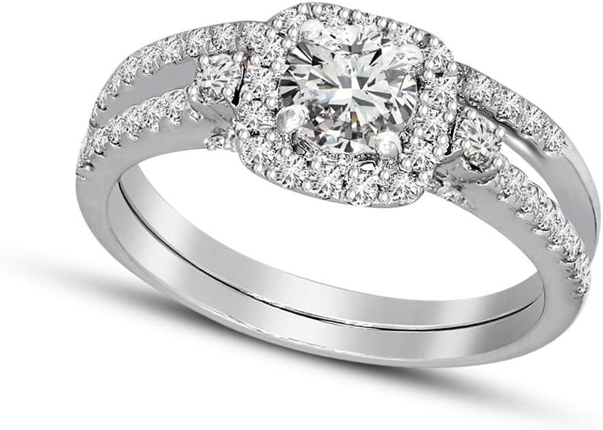 FRIENDLY DIAMONDSLab Grown Diamond Ring 10K White Gold 1 carat-1 1/6 carat Lab Created Diamond 2 Ring Set Bridal Ring For Women (1 carat-1 1/6 CTTW, GH - I1-I2 Quality Jewelry For Women)