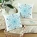 CaliTime Pack of 2 Cozy Fleece Throw Pillow Cases Covers for Couch Bed Sofa Vintage Mandala Snowflake Floral 18 X 18 Inches Teal Blue