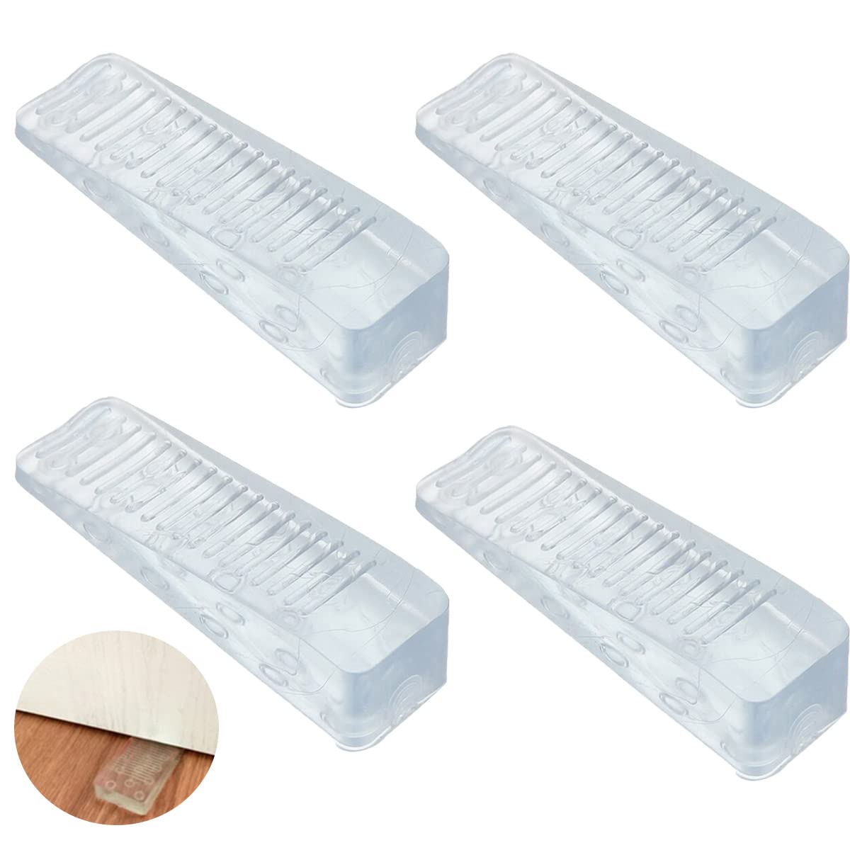 Zhioudz Door Stops, Set of 4, Rubber Door Wedge, Non-Slip Floor Door Stopper, Odourless Rubber Wedge, Used on Bathroom, Balcony Door, Children's Room (Transparent)