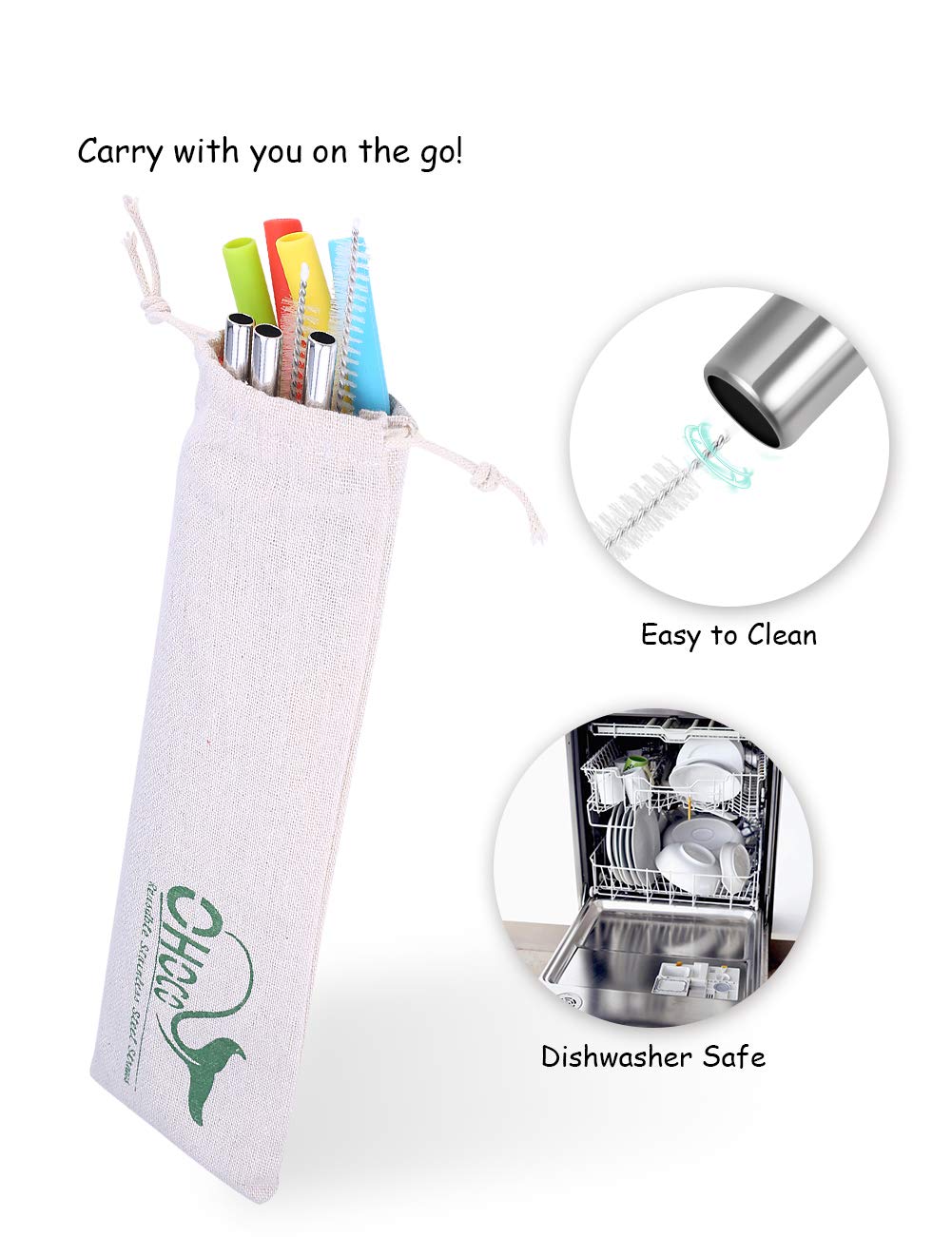 Reusable Stainless Steel Metal Drinking Straws with Flexible Silicone Tips - Extra Long x 8mm Wide for 30oz 20oz Tumblers, Set of 8 with 2 Cleaning Brushes 1 Portable Case, Rainbow