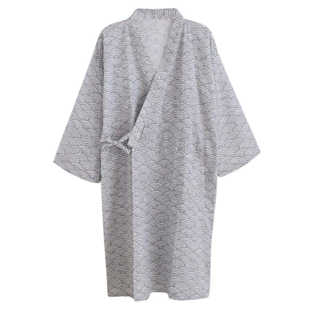 Cotton Kimono Robe Wrap Women Men Bathrobe Dressing Gown Pajamas Yukata Nightdress Loose Comfy Sleepwear Bath Wrap Spa Swim Cover up Home Casual Wear with Pocket Waist Belt