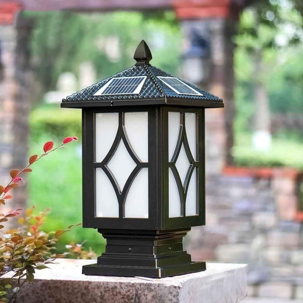 Post Lantern Light, LED Solar Post Light Traditional Black Square Solar