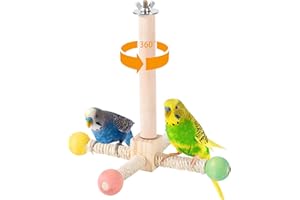 FrgKbTm Rotating Bird Perches Toy, Interactive Spinning Parrot Parakeet Toys, Wooden Exercise Stand Bird Cage Accessories for Budgies,Cockatiels,Small Birds