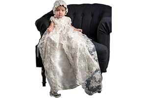 Aorme White/Ivory Lace Christening Gowns for Girls Baptism Dresses with Bonnet