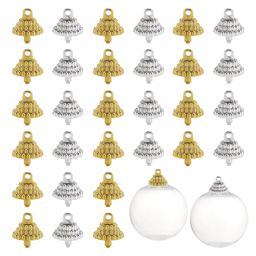 arricraft 200 Pcs 2 Colors Christmas Hangers Caps, Replacement Ornament Hangers Cup Caps Gold Silver Ornament Round Caps Plastic Caps for Christmas Tree Glass Porcelain Ceramics