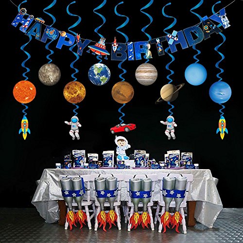 Solar System Hanging Decoration(15Pack),Konsait Universe Space Happy Birthday Banner Outer Space Whirls Hanging Swirl for Kids Solar System Party Decoration Space Themed Birthday Party Favor Supplies