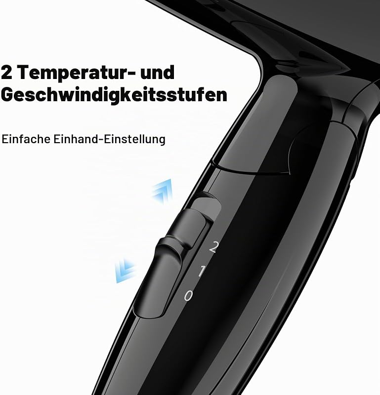 Klappbarer Mini Haartrockner, 1200W Kompakter Föhn mit 2 Heiz- und Geschwindigkeitsstufen, Präzisionsdüse, 1,8 m Kabel, Aufhängehaken, Leichtgewichtig – Ideal für Reisen, Zuhause, Hotel oder WG