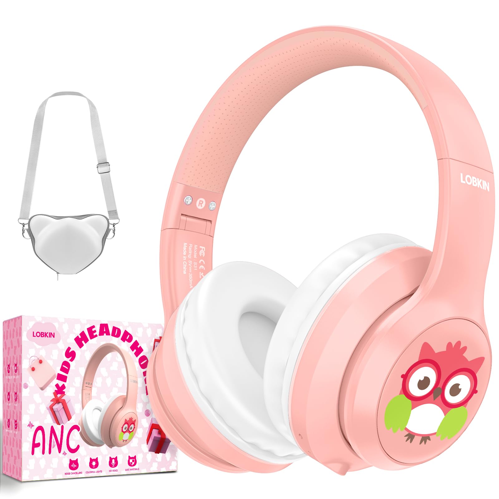 LOBKIN Active Noise Cancelling Headphones for Kids,Kids Headphones ANC Bluetooth 5.4 Wireless with Mic 50H Playtime Safe Volume Limited Foldable for Boy Girl Travel/School/iPad(Without LED Light) Image