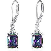 VONALA Austrian Crystal Halo Square Drop Dangle Earrings 925 Sterling Silver Mystic Topaz Dangling Leverback Earrings Jewelry Christmas Birthday Gifts for Women