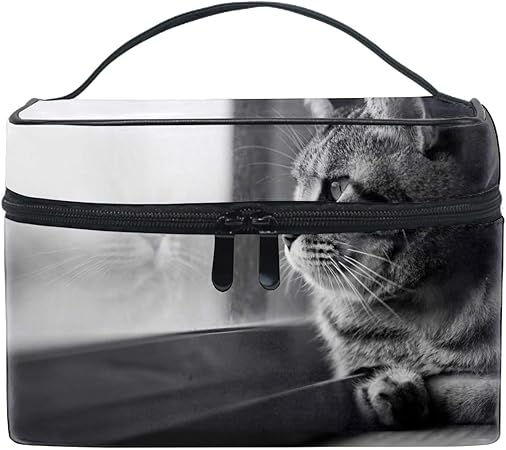 Amazon 白黒離れている猫の窓メイクボックス コスメ収納 トラベルバッグ 化粧 バッグ 高品質 Sentinels 化粧ポーチ 通販