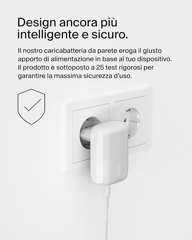 BoostCharge doppio caricatore usb da parete da 42 W, ricarica rapida USB-C + USB-A per iPhone 16,16 Plus,16 Pro,16 Pro Max,15,15 Pro Max, 14,Galaxy S24, Plus,Ultra,iPad,AirPods e altri, bianco