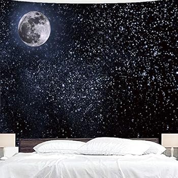 BJYHIYH Black and White Tapestry Moon Stars Tapestry Starry Sky Tapestries for Home Decoration(90
